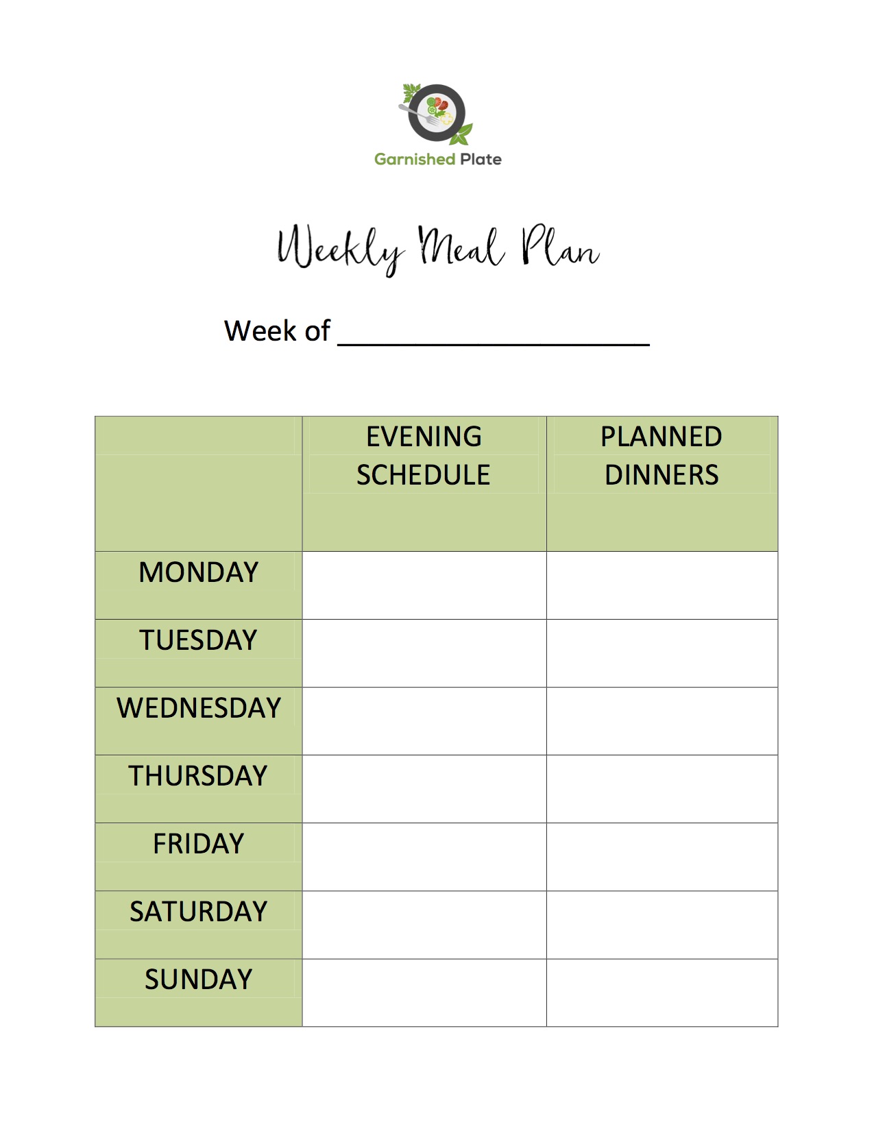 Structured Weekly Meal Plan