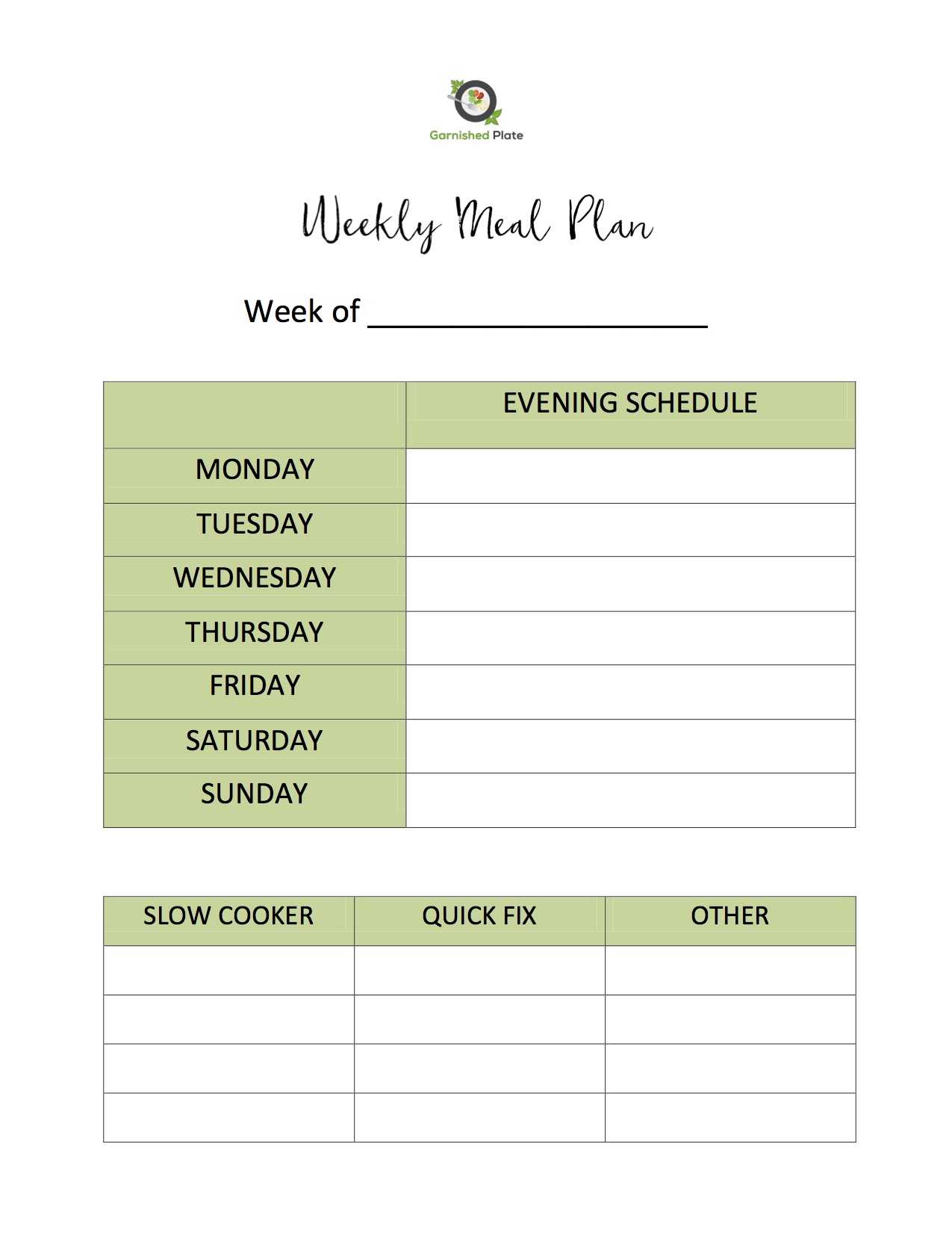 Flexible Weekly Meal Plan