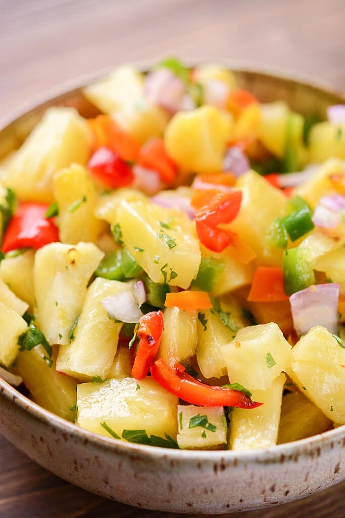 Grilled Pineapple Salsa in a white bowl