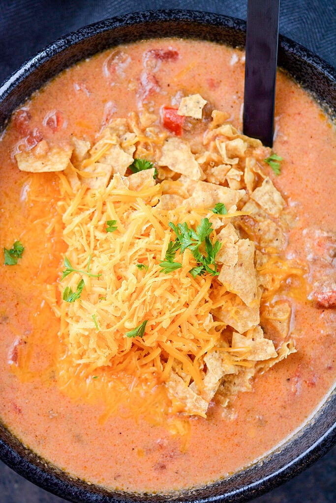 Slow Cooker Beefy Nacho Soup - Slow Cooker Gourmet