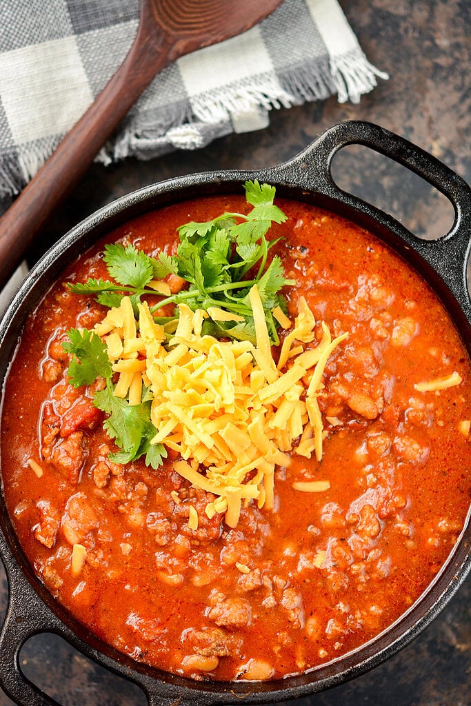 Slow Cooker Pumpkin Beer Chili - Garnished Plate