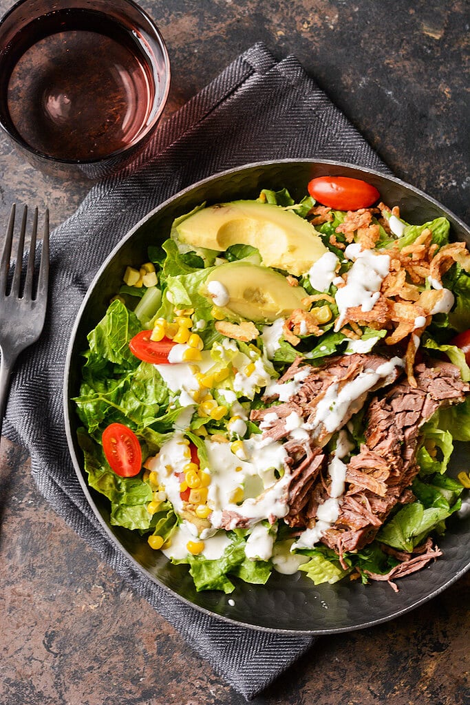 Slow Cooker Steak Salad with Cilantro Lime Dressing