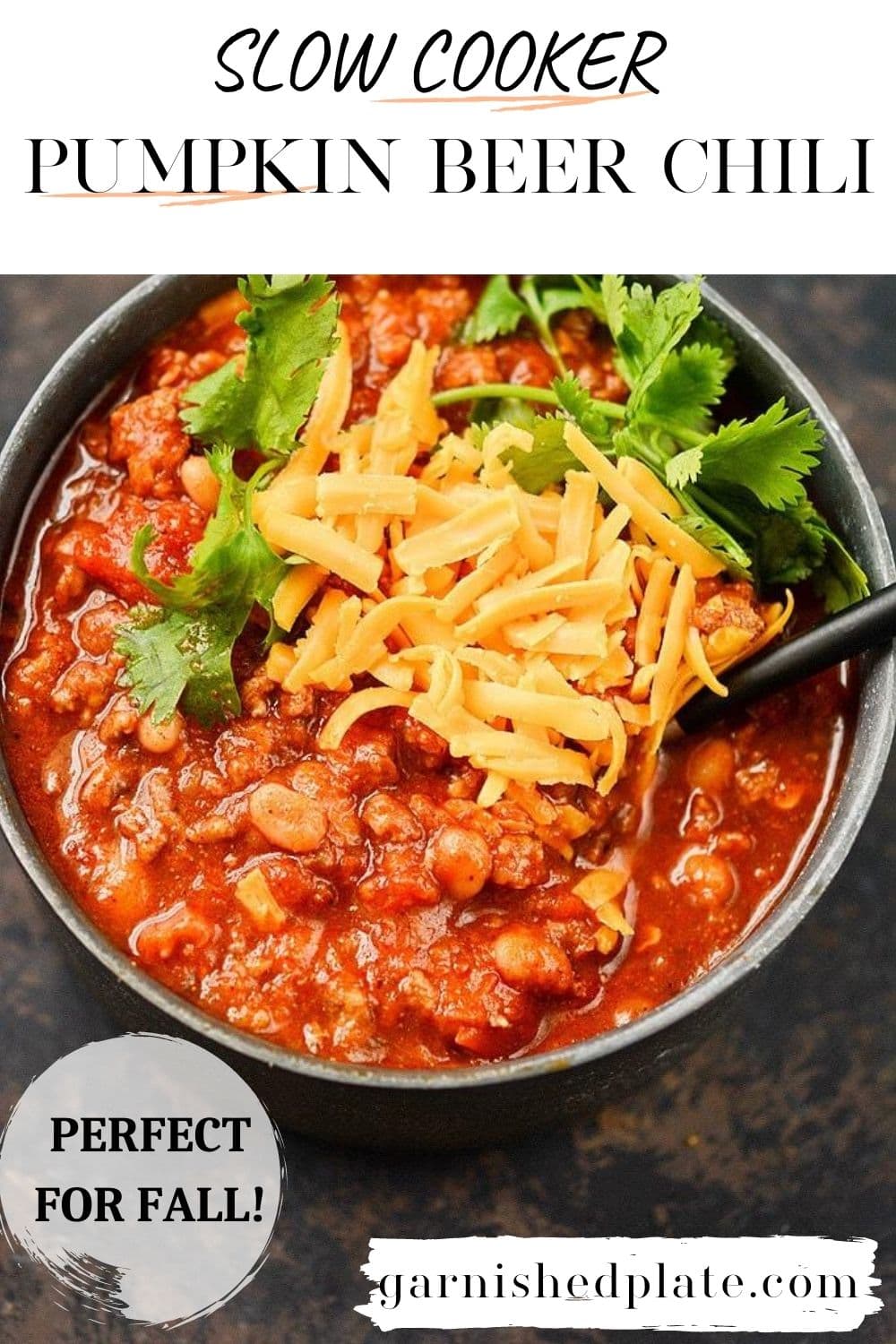 Slow Cooker Pumpkin Beer Chili Garnished Plate