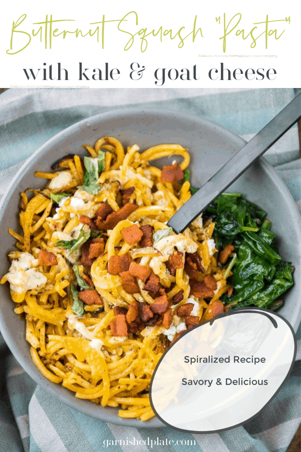 Butternut Squash "Pasta" with Kale and Goat Cheese Garnished Plate