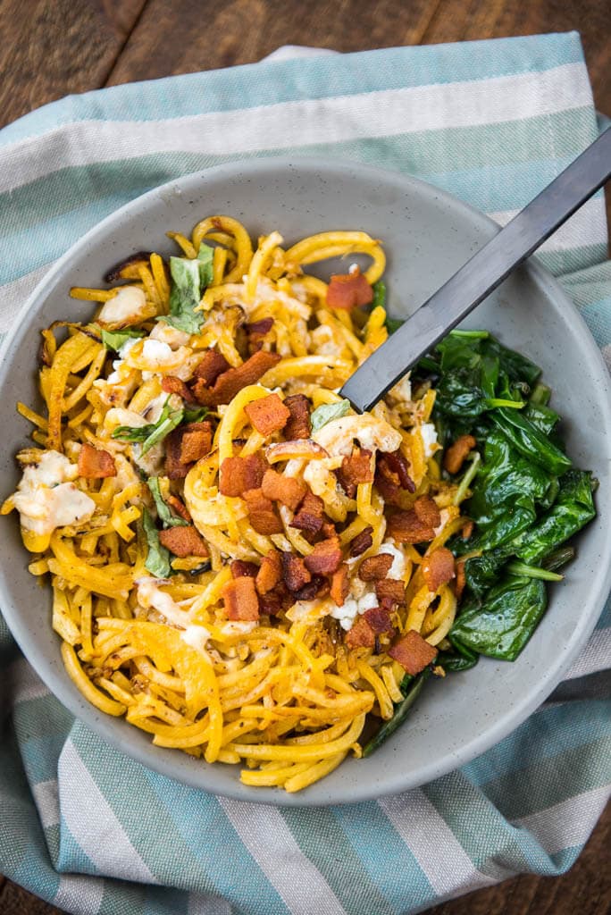 Butternut Squash Pasta with Kale and Goat Cheese