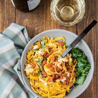 Butternut Squash Pasta with Kale and Goat Cheese