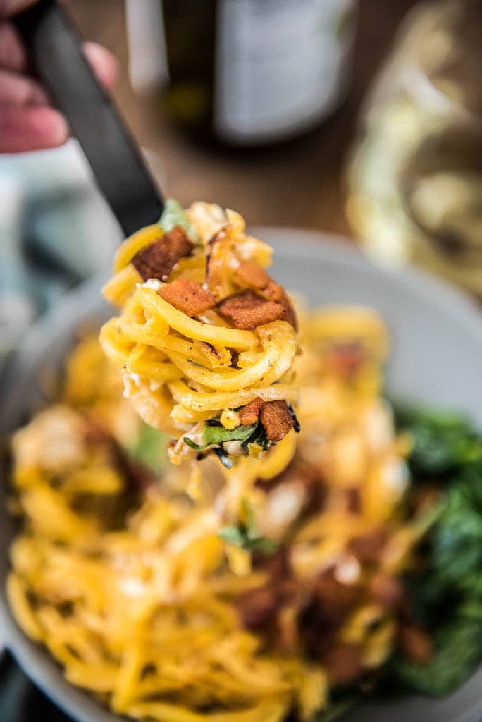 Butternut Squash Pasta with Kale and Goat Cheese