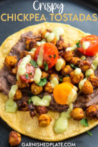 Perfect for Meatless Monday or any other day of the week, these Crispy Chickpea Tostadas are delicious and filling! #crispychickpea #chickpea #tostadas 