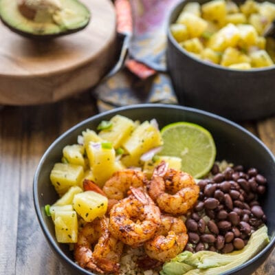 Shrimp Tacos in a Bowl with Pineapple Salsa