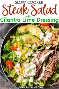 Making steak in a slow cooker may sound unusual, but once you try this delicious Slow Cooker Steak Salad with Cilantro Lime Dressing you'll be making it for dinner again and again! #slowcooker #steaksalad