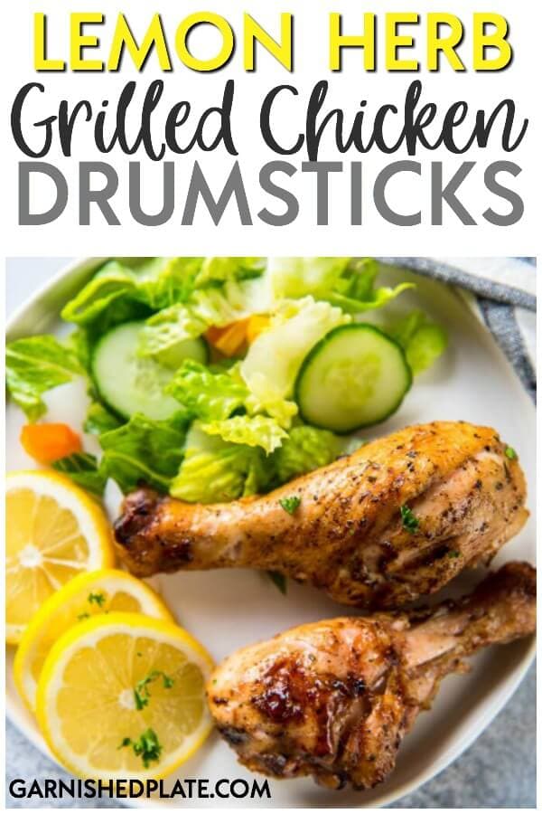 For a quick and easy dinner the whole family will enjoy, they these Lemon Herb Grilled Chicken Drumsticks.  Simply marinate for 30 minutes and toss on the grill for a juicy chicken dinner!  #grill #grilling #traeger #chicken #grilledchicken #grillrecipes #chickenrecipes #lemon #summerrecipes