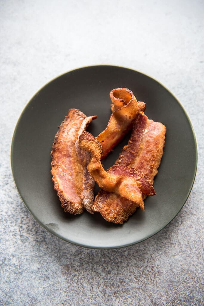 bacon on a gray plate for Instant Pot Sous Vide Egg Bites
