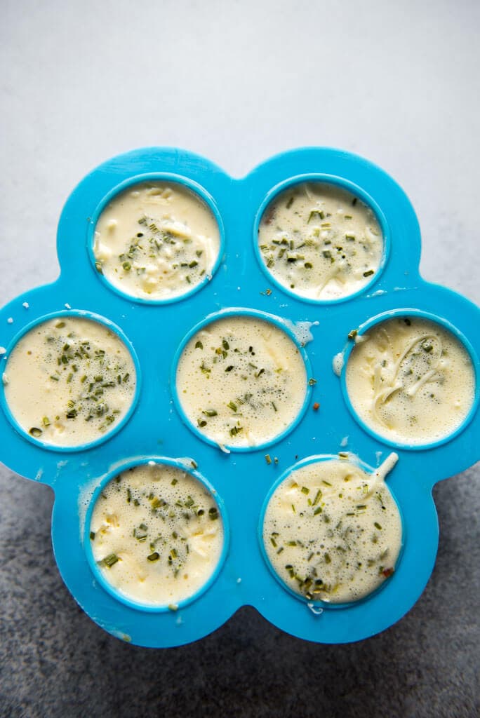 Instant Pot Sous Vide Egg Bites in blue egg mold