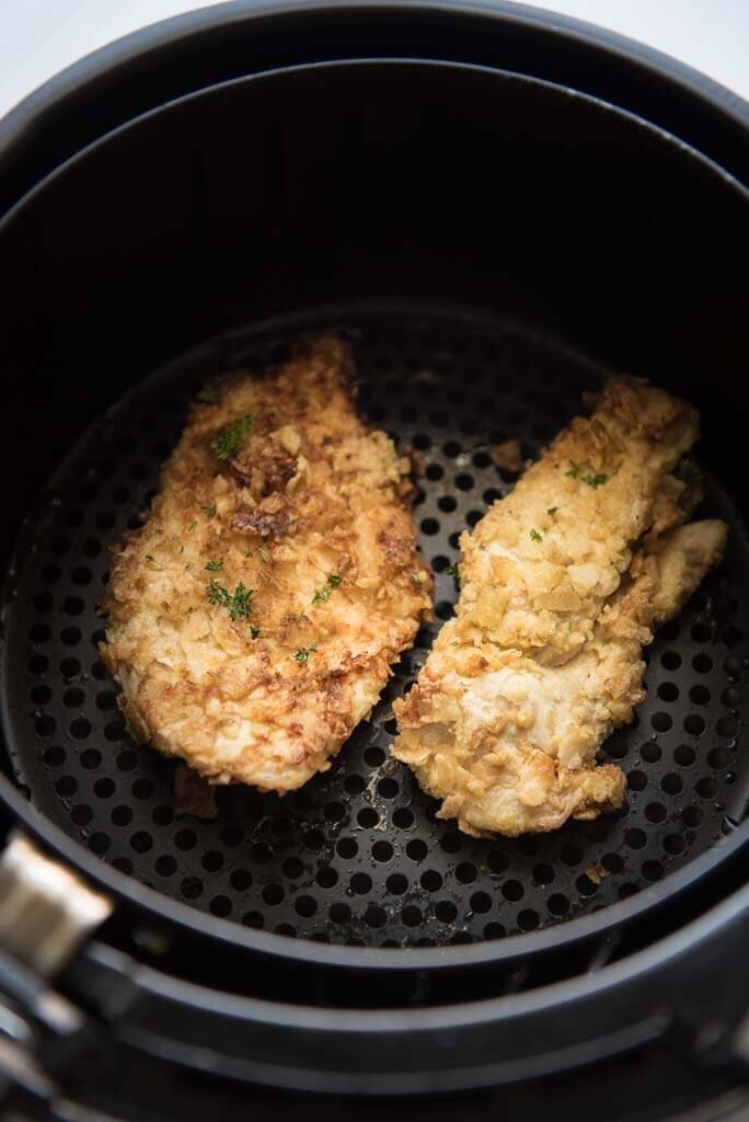 air fryer potato chip chicken in air fryer basket