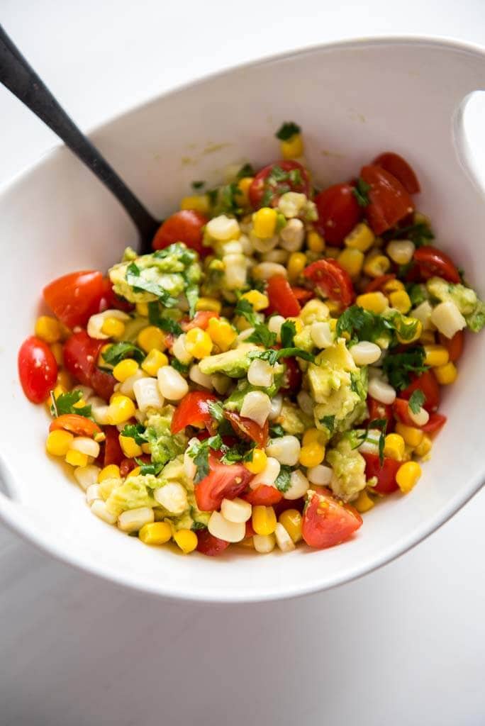 corn salsa in a white bowl