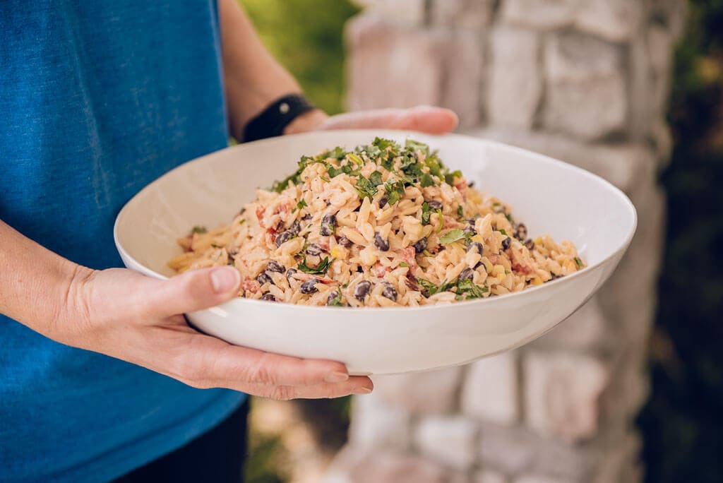Southwest Pasta Salad Garnished Plate