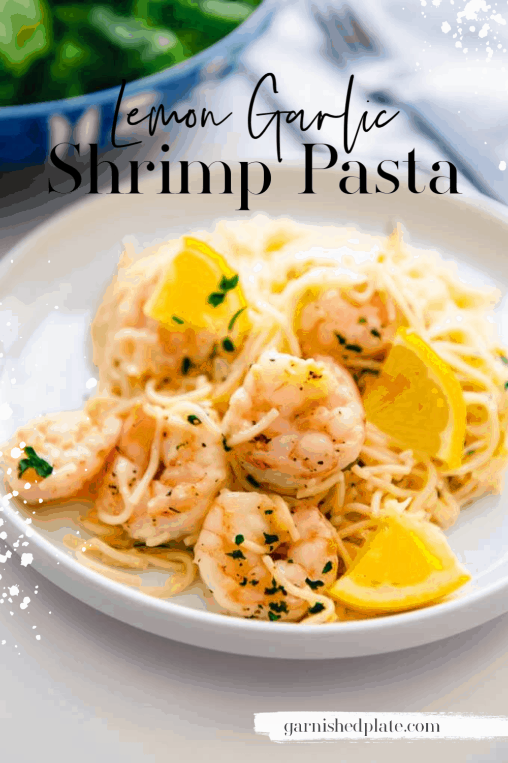 Lemon Garlic Shrimp Pasta - Garnished Plate