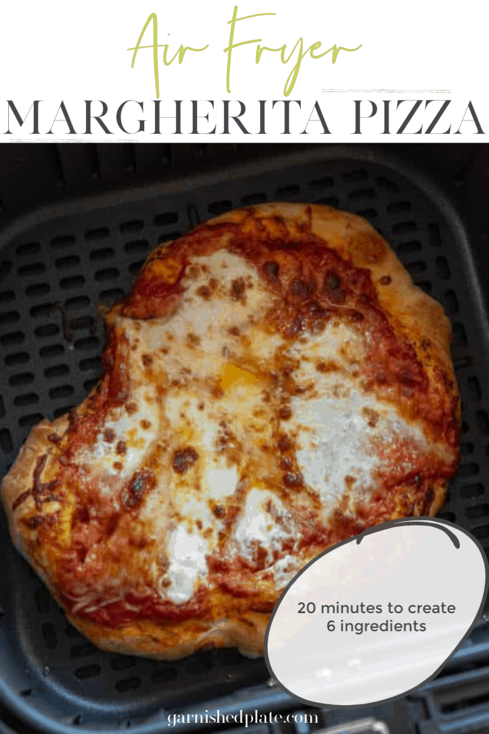 Air Fryer Margherita Pizza Garnished Plate