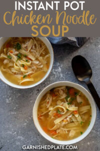 Are you looking for a warm and comforting dinner? Or maybe a nourishing meal to help you feel better during cold season? This Instant Pot Chicken Noodle Soup is quick and easy and better than anything from a can! #instantpot #chickennoodlesoup #souprecipe