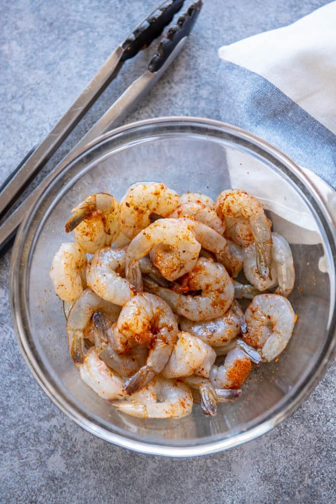 bowl with raw shrimp
