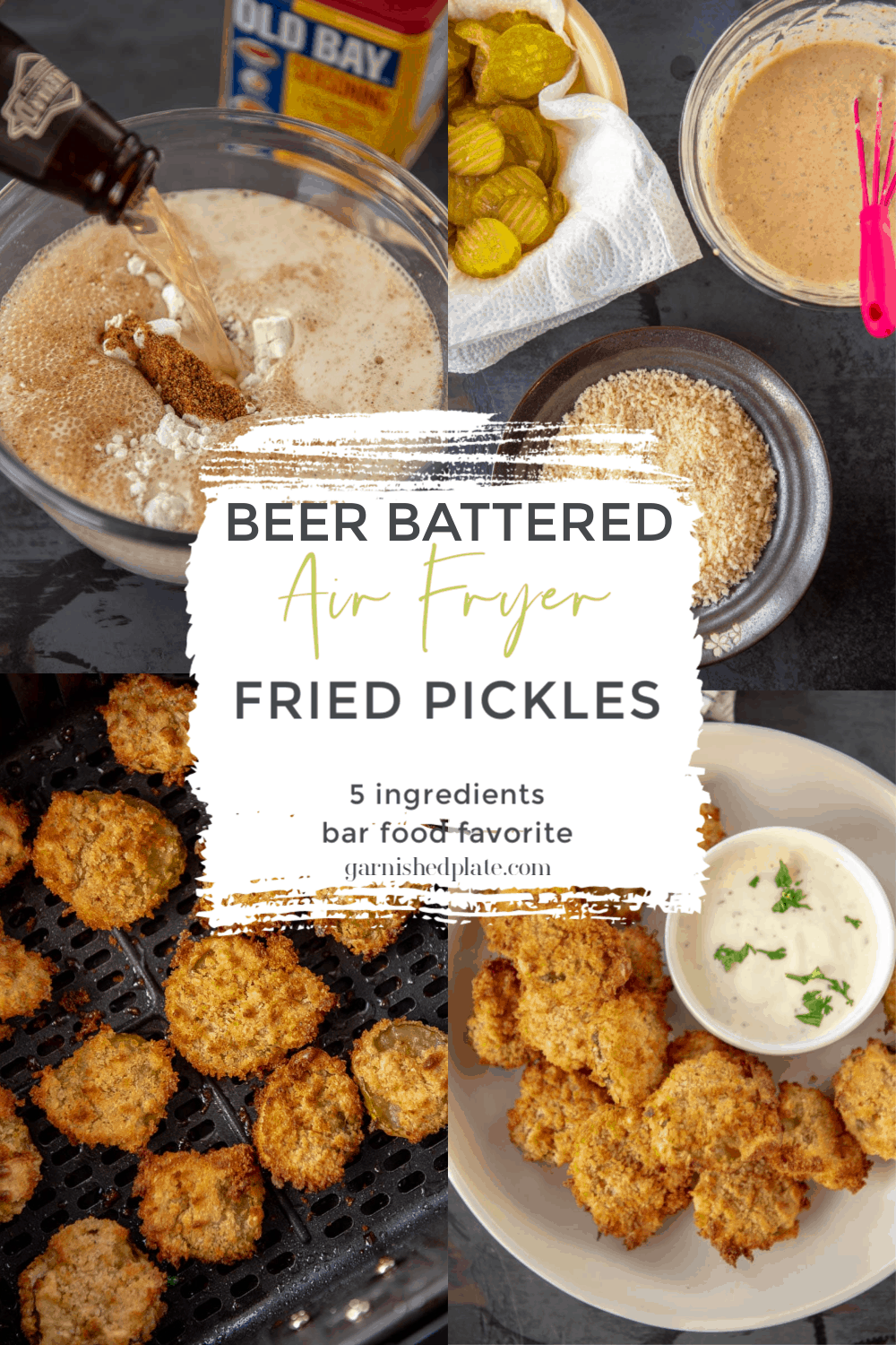 Beer Battered Air Fryer Fried Pickles Garnished Plate