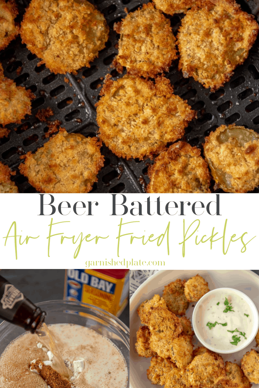 Beer Battered Air Fryer Fried Pickles Garnished Plate