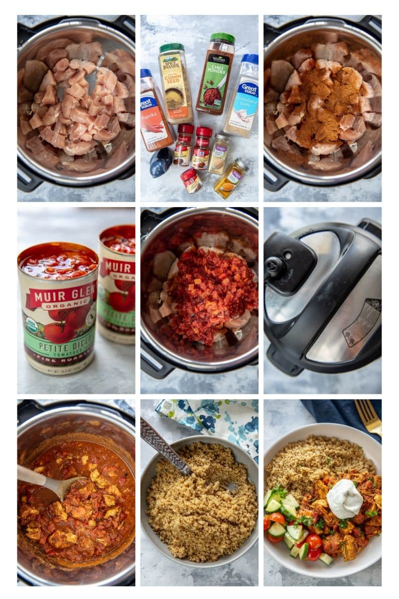 step by step photo collage of making moroccan chicken in the instant pot
