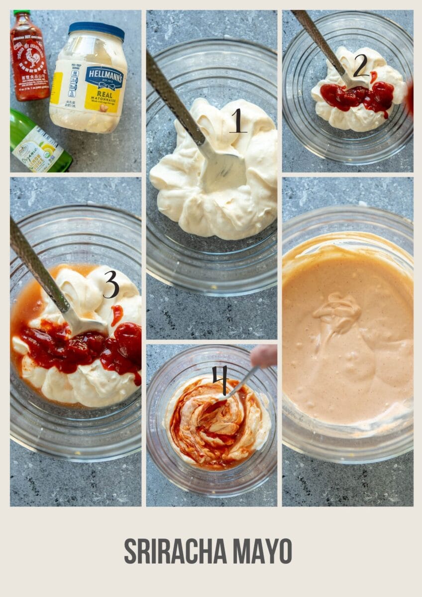 step by step photo collage to make sriracha mayo