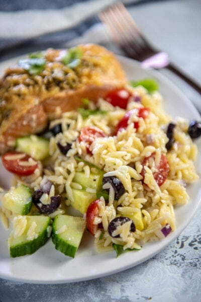 Air Fryer Parmesan Crusted Salmon - Garnished Plate