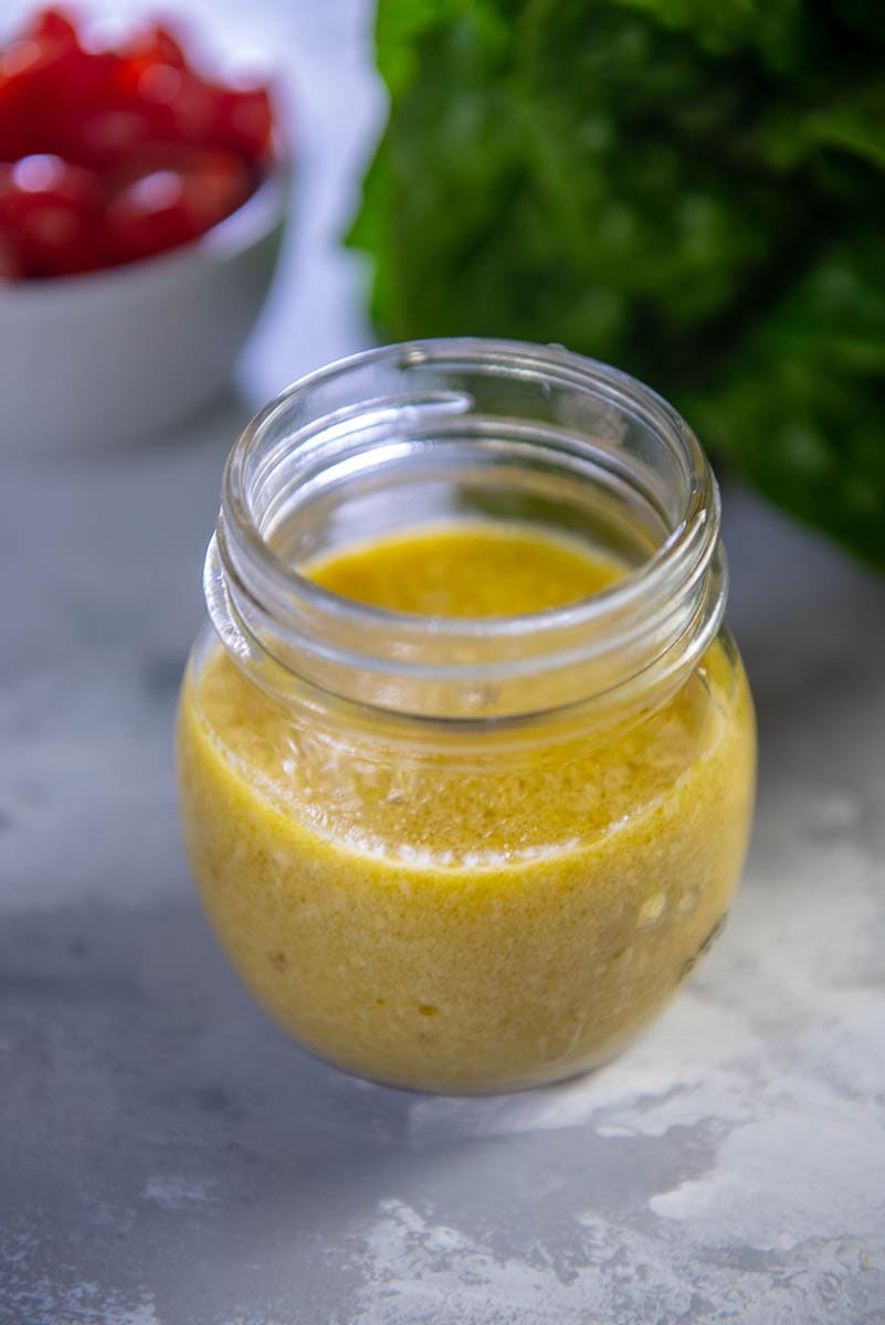 glass jar with lemon vinaigrette