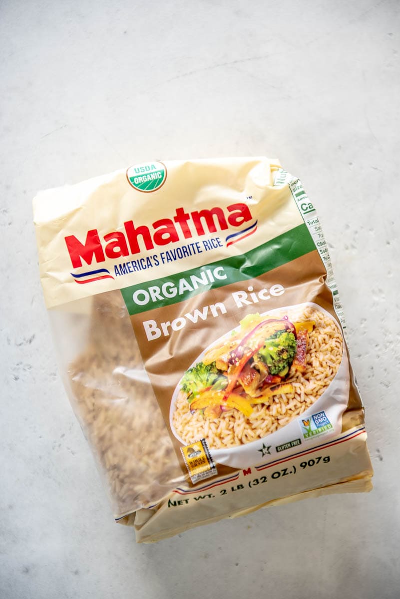 bag of organic brown rice