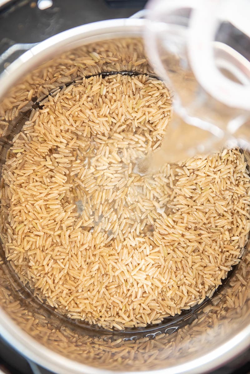 dried brown rice in instant pot adding water