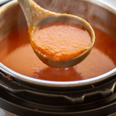 ladle of tomato soup from instant pot