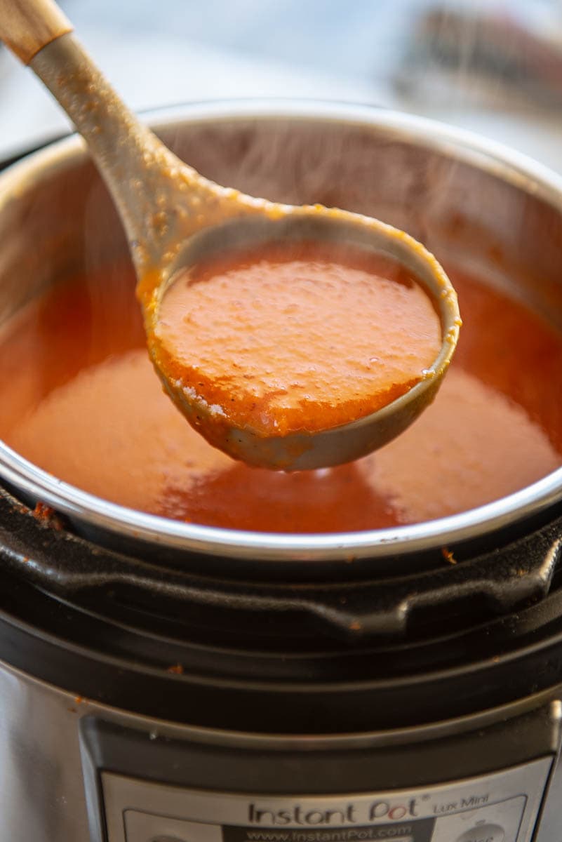 ladle of tomato soup from instant pot