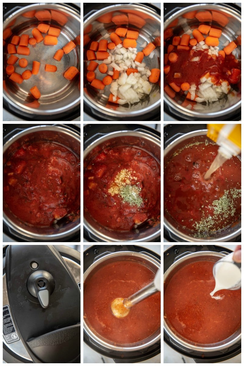 step by step process making tomato soup in the instant pot