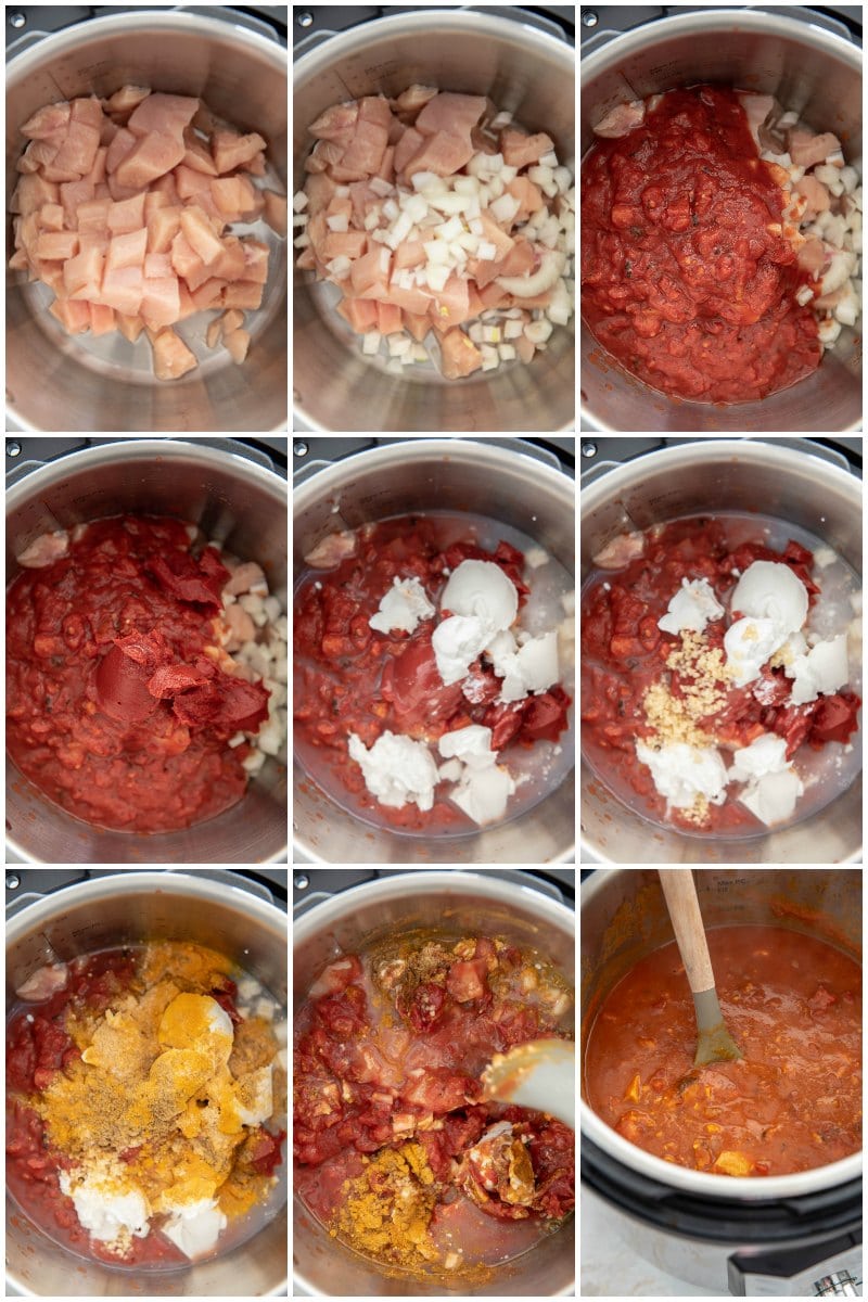step by step process photos of making tikka masala in the instant pot