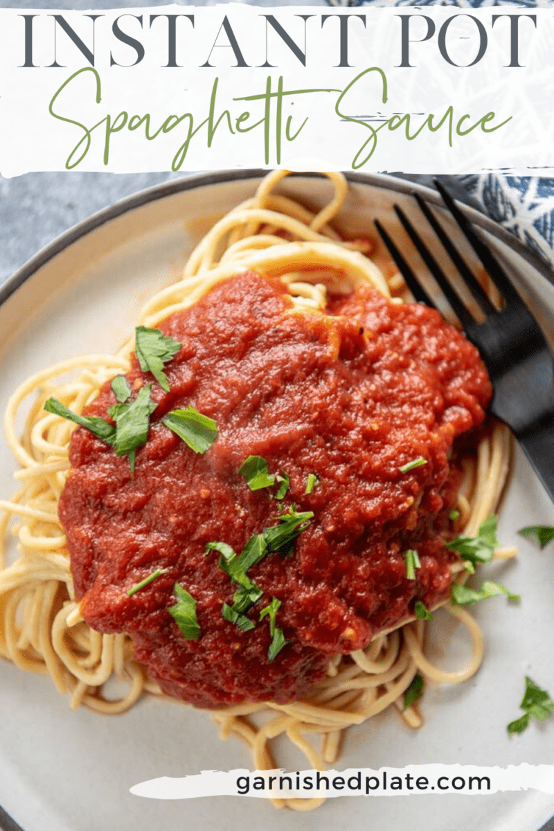 spaghetti and sauce on white plate with fork