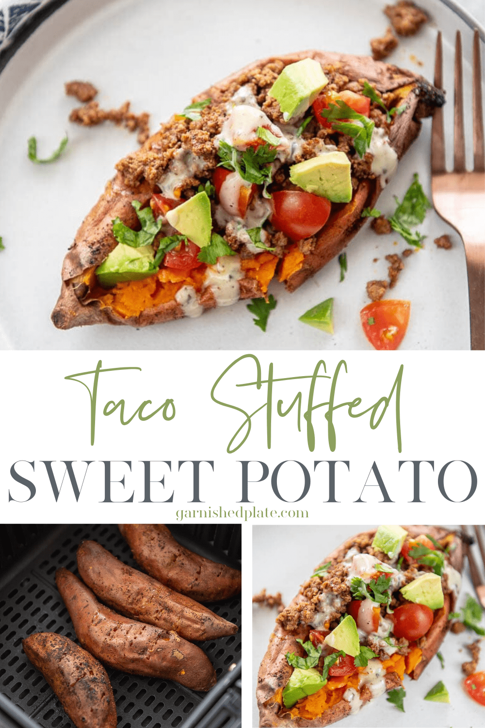 Taco Stuffed Sweet Potato - Garnished Plate