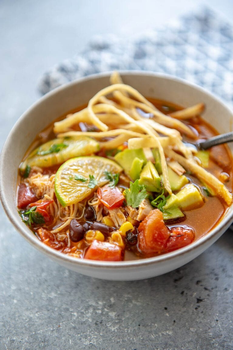 Instant Pot Chicken Tortilla Soup - Garnished Plate