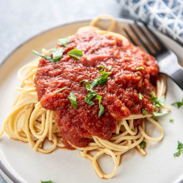 Instant Pot Spaghetti Sauce - Garnished Plate