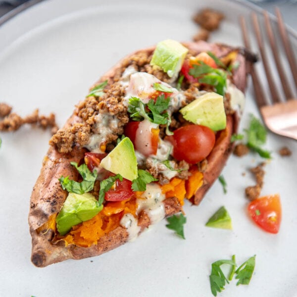 Taco Stuffed Sweet Potato - Garnished Plate