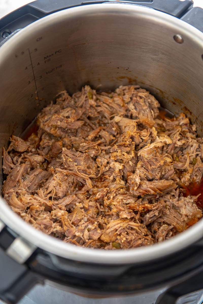 cooked carnitas in an instant pot