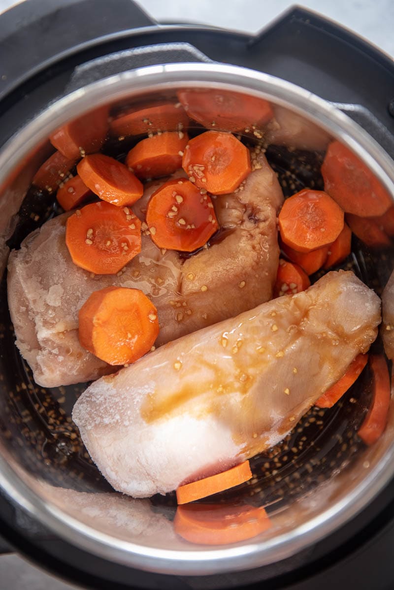 ingredients for teriyaki chicken in an instant pot