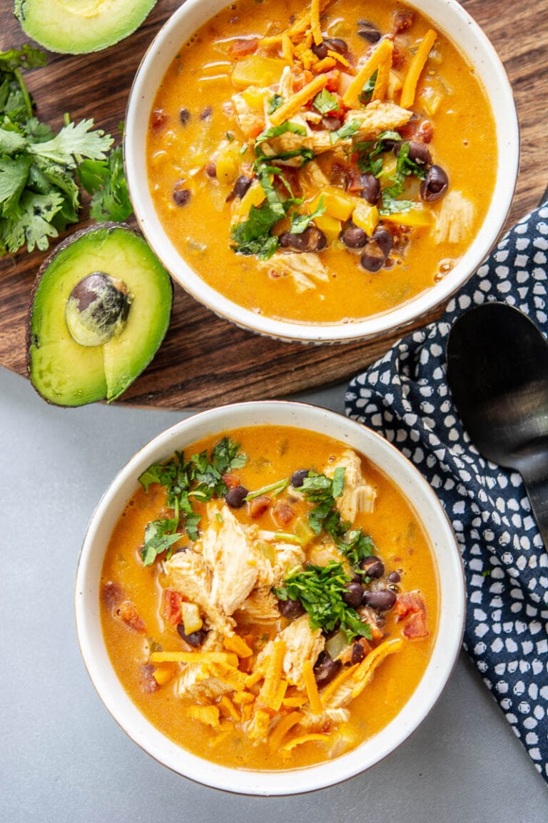 Instant Pot Chicken Fajita Soup Garnished Plate