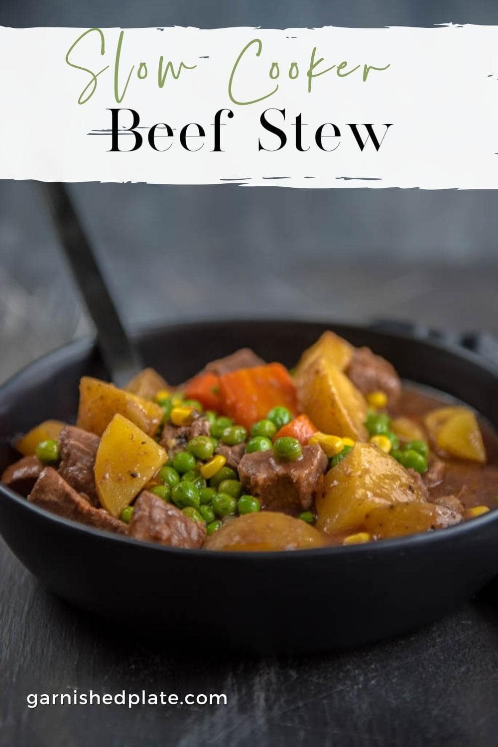 Slow Cooker Beef Stew Garnished Plate