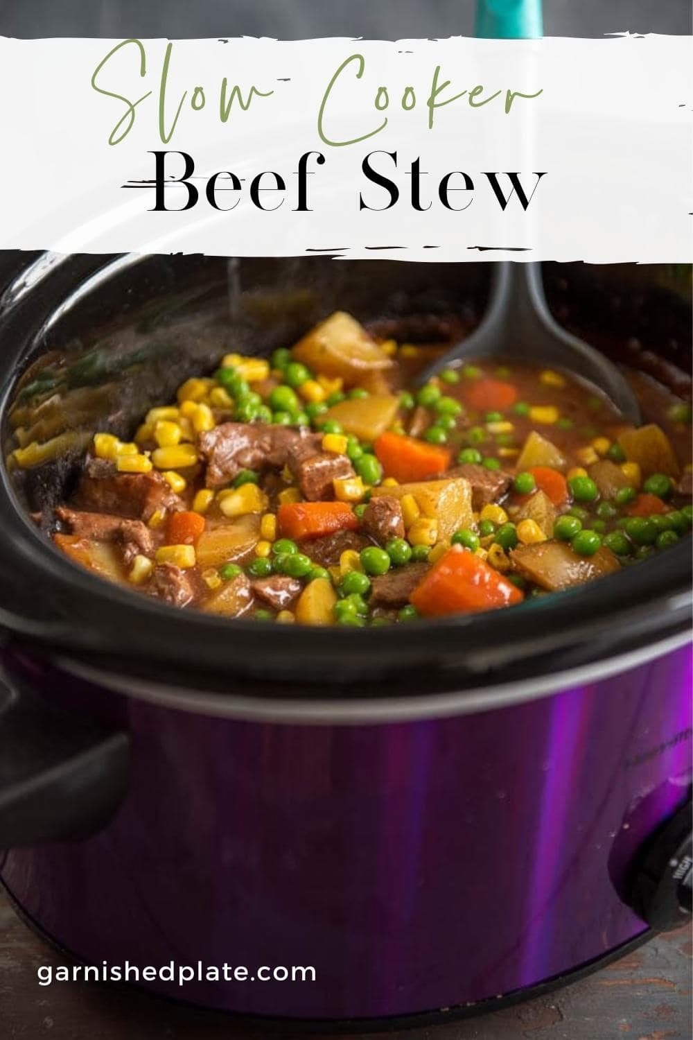 Slow Cooker Beef Stew Garnished Plate