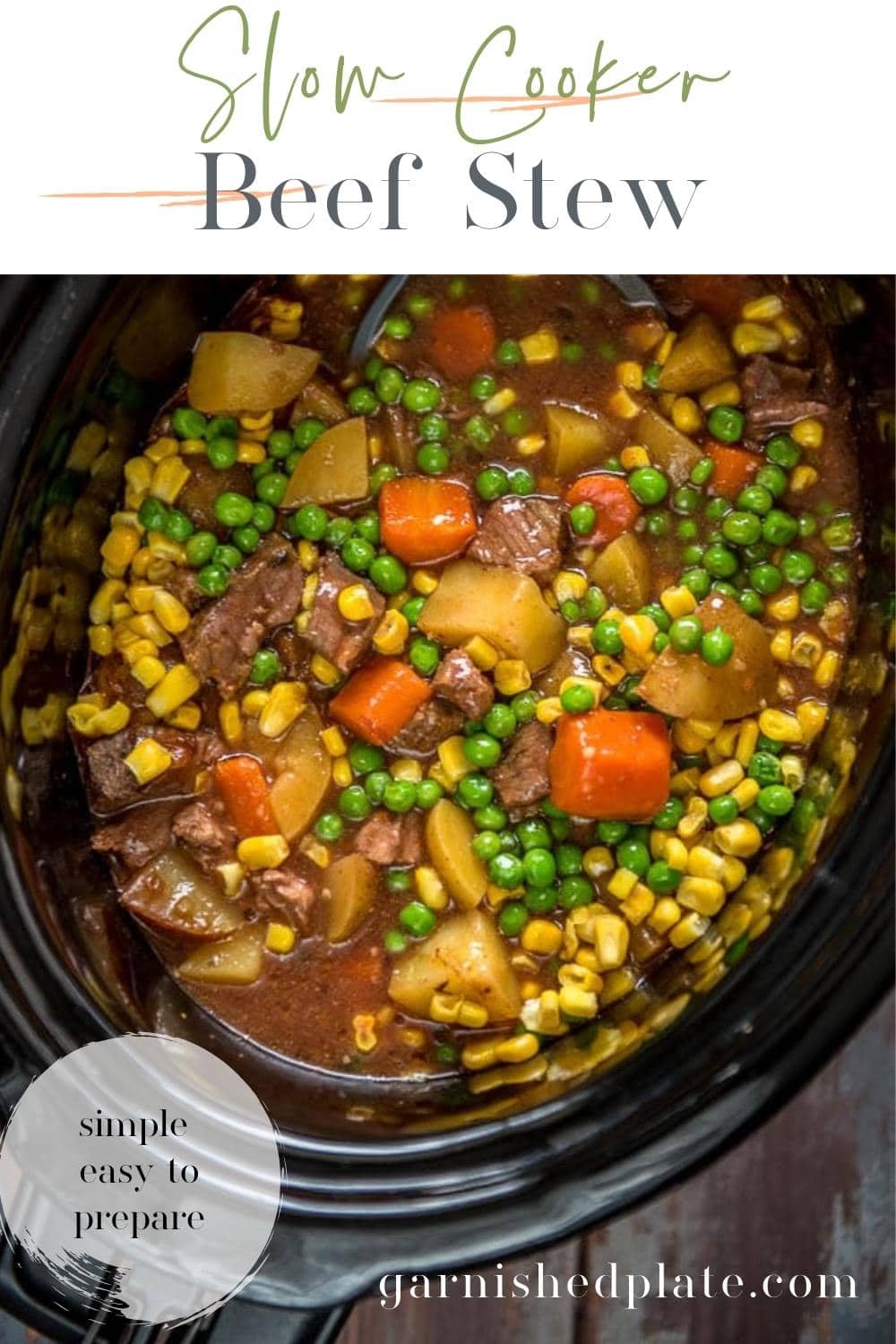 Slow Cooker Beef Stew Garnished Plate