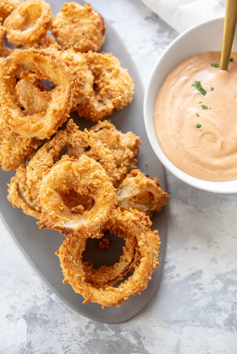 Air Fried Onion Rings - Garnished Plate