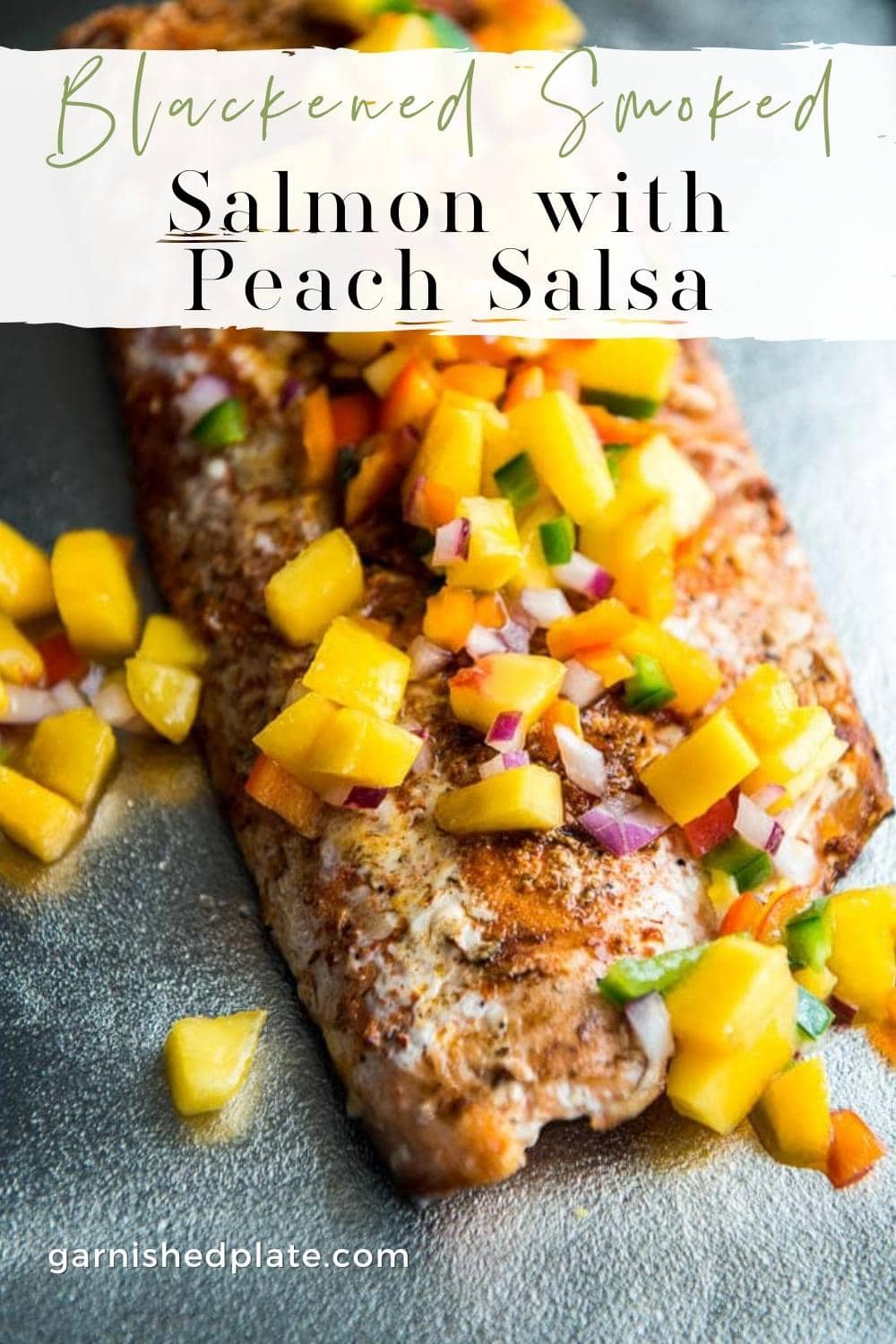 Blackened Smoked Salmon with Peach Salsa - Garnished Plate