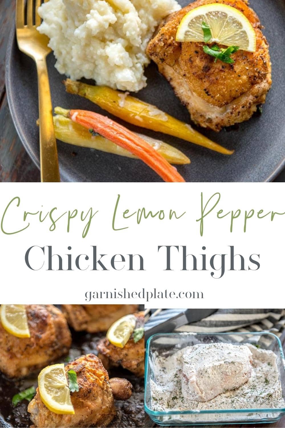 Crispy Lemon Pepper Chicken Thighs - Garnished Plate